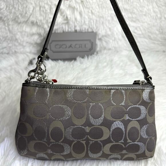 COACH y2k Gray Silver Signature Canvas  Mini Purse Wristlet - Picture 2 of 11